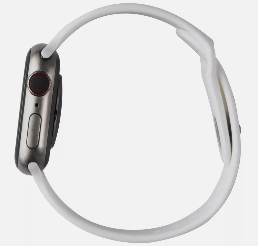 Apple Watch Series 7 (2021) GPS/Cellular A2477 - 45mm Titanium Case -Silicone White Sport band