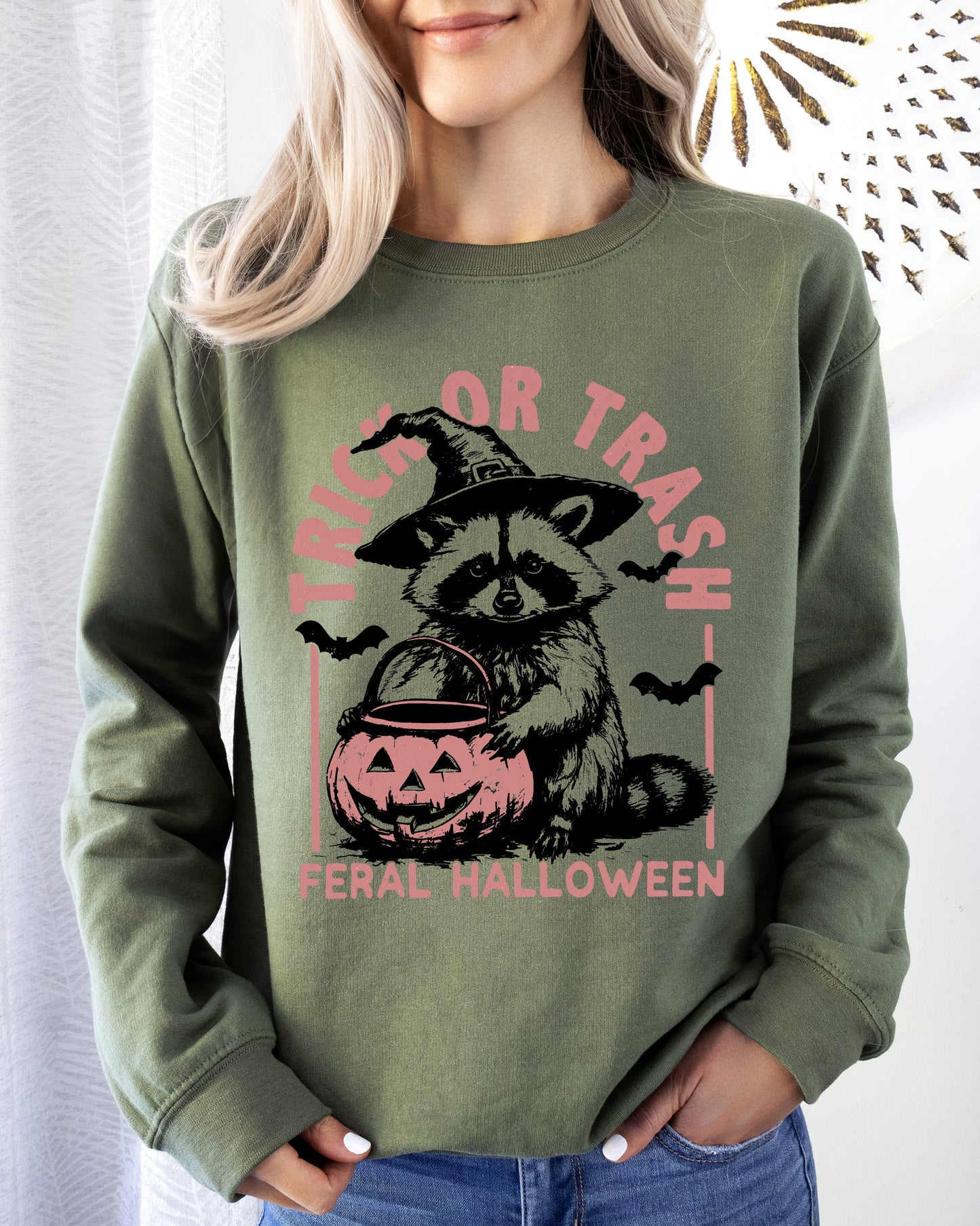 Trick or Trash, Feral Halloween, Raccoon, Trick Or Treat, Funny, Meme, Witch, Costume Sweatshirt