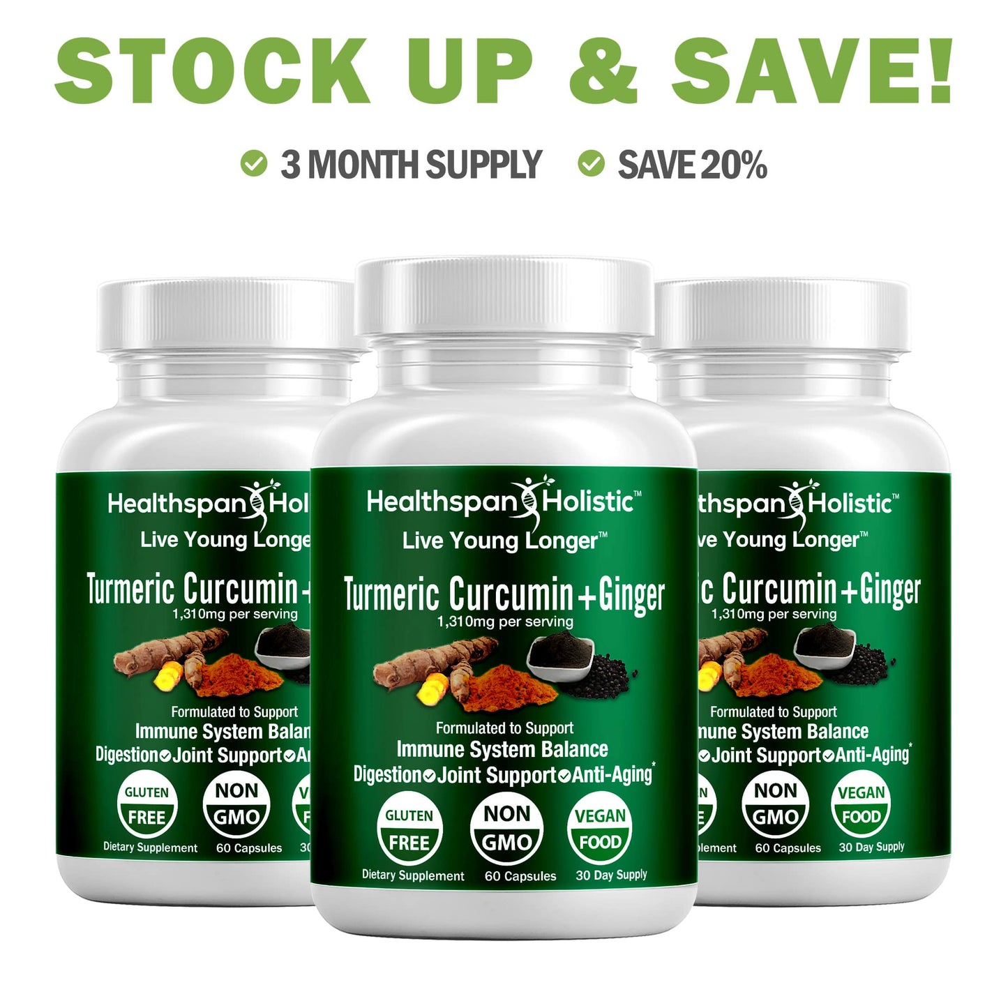 Organic Turmeric + Ginger 60 Capsules