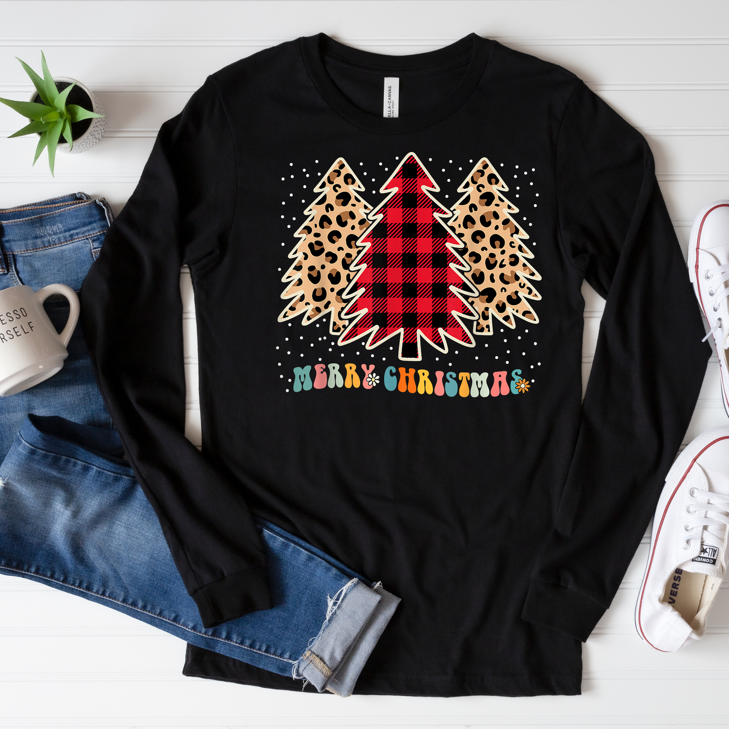Merry Christmas Trees Graphic Tee Unisex Bella Canvas 3501