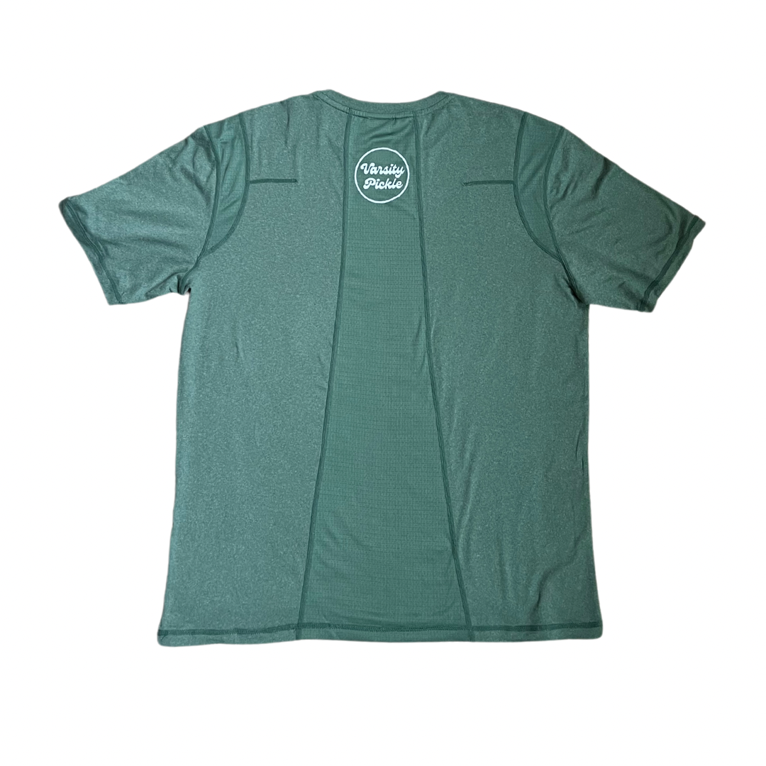Pickleball Court Men's Heather Green Performance Shirt Varsity Pickle