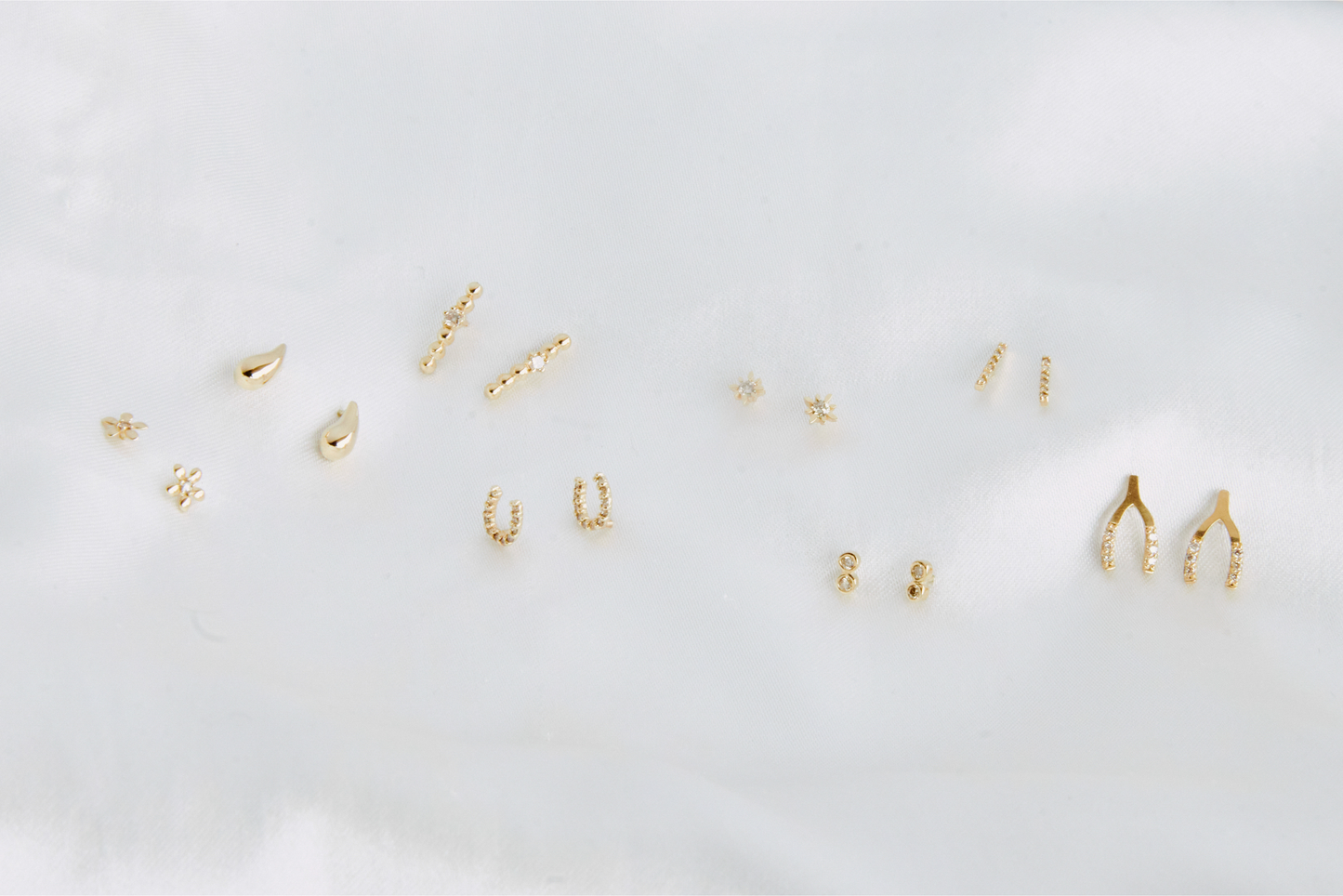 Yellow Gold Double Circle Studs with Champagne Diamonds Oslo Studs