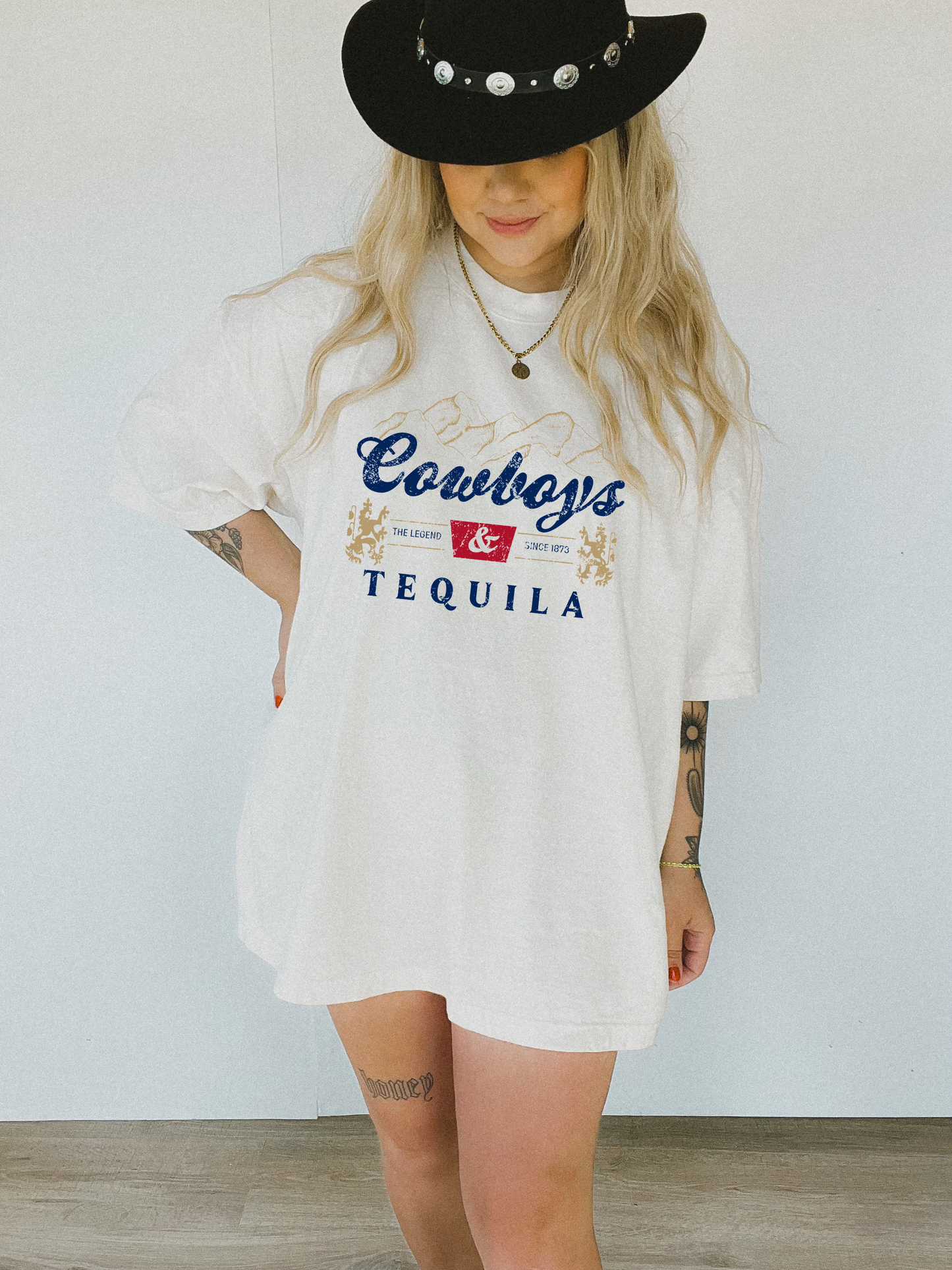 Cowboys and tequila simple design graphic tee
