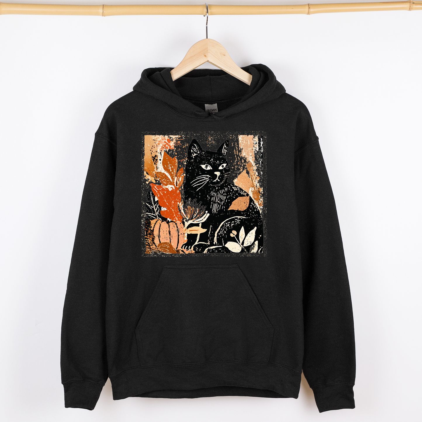 Vintage Black Cat Autumn Pumpkin Graphic Hoodie Hooded Sweatshirt