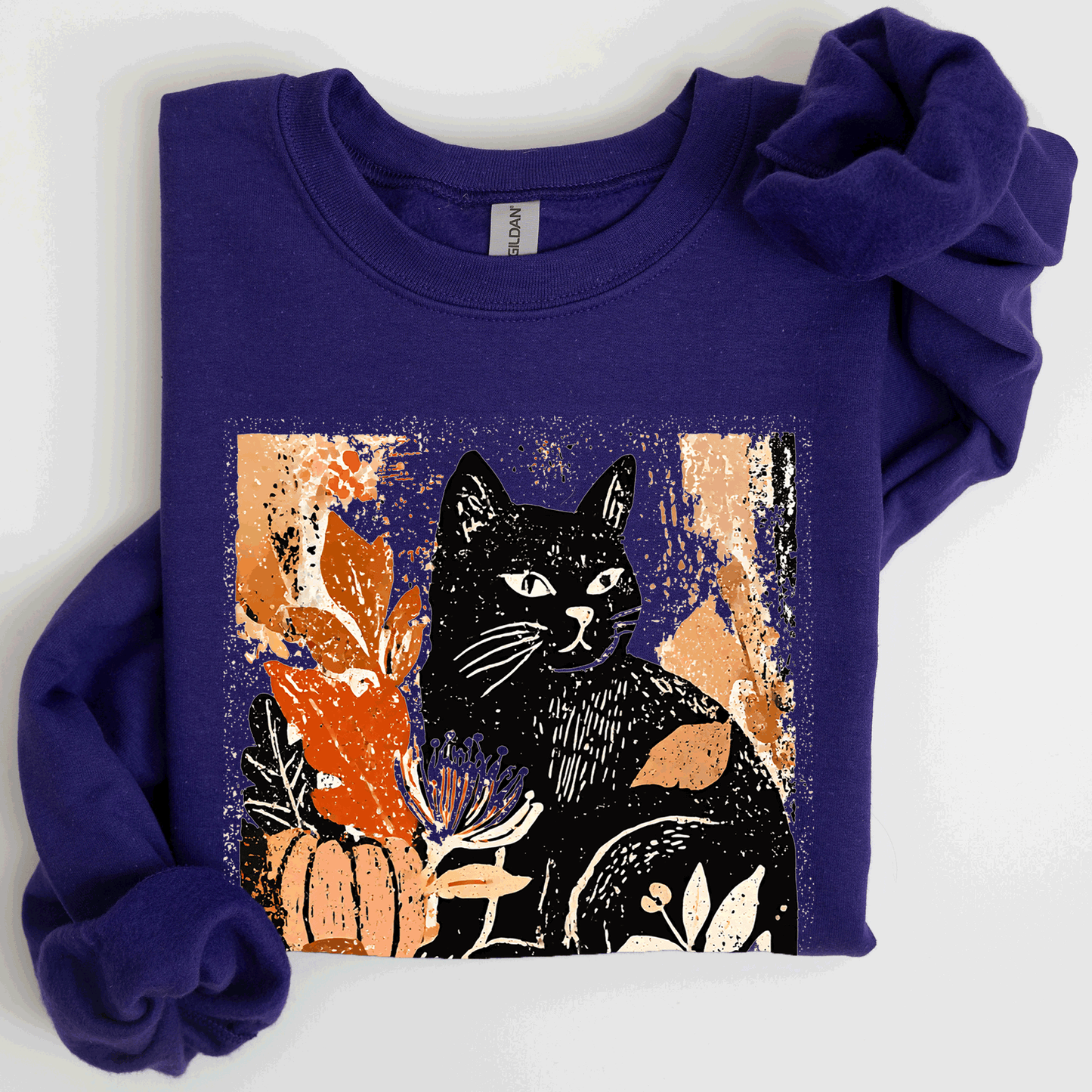 Vintage Black Cat Pumpkin Sweatshirt Halloween Autumn Fall Refinery Number One