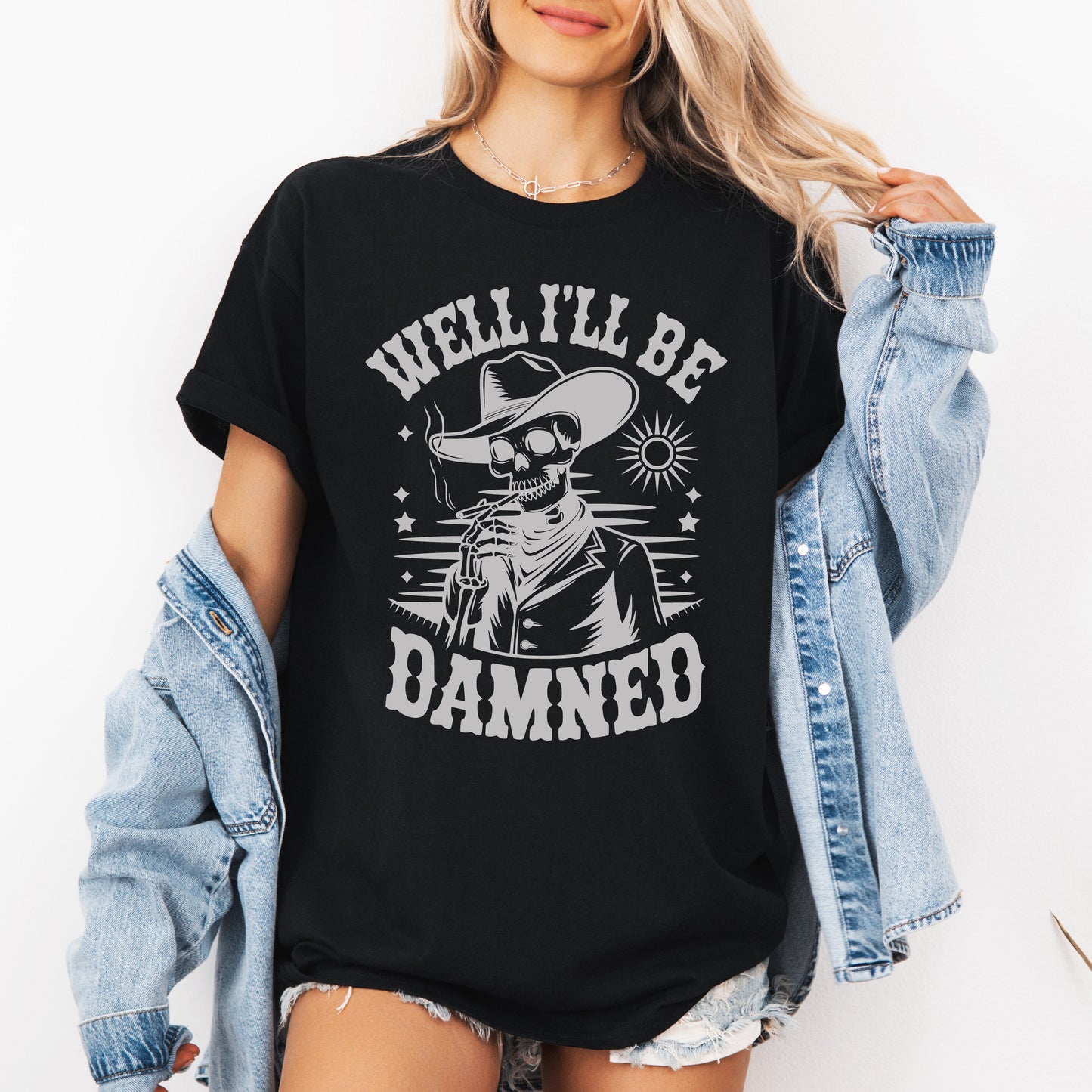 Well I'll Be Damned Skeleton Funny Halloween Tshirt Refinery Number One