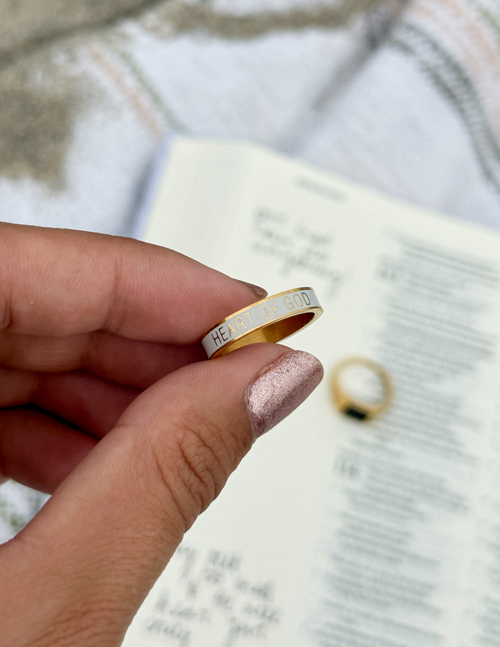White Enamel Heart of God Ring Elevated Faith