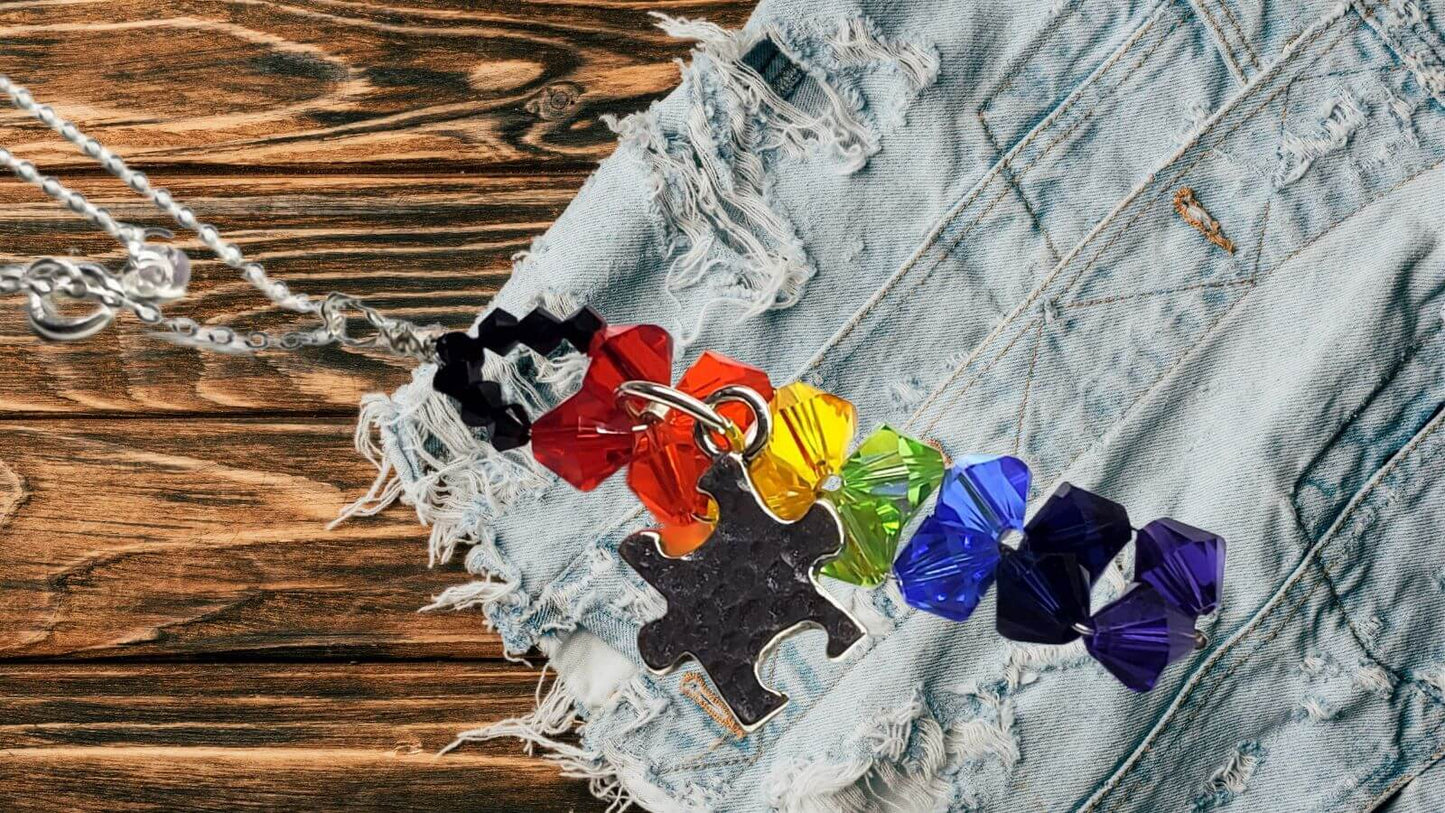 Wire Woven Rainbow Autism Puzzle Piece Bar Necklace Limited Edition 2025 Alexa Martha