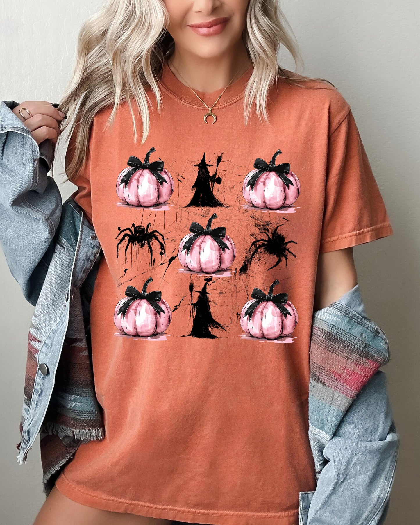 Witch, Spiders, Pumpkins, Spooky Coquette Ribbons and Bows, Halloween, Autumn, Fall Shirt Comfort Colors T-Shirt