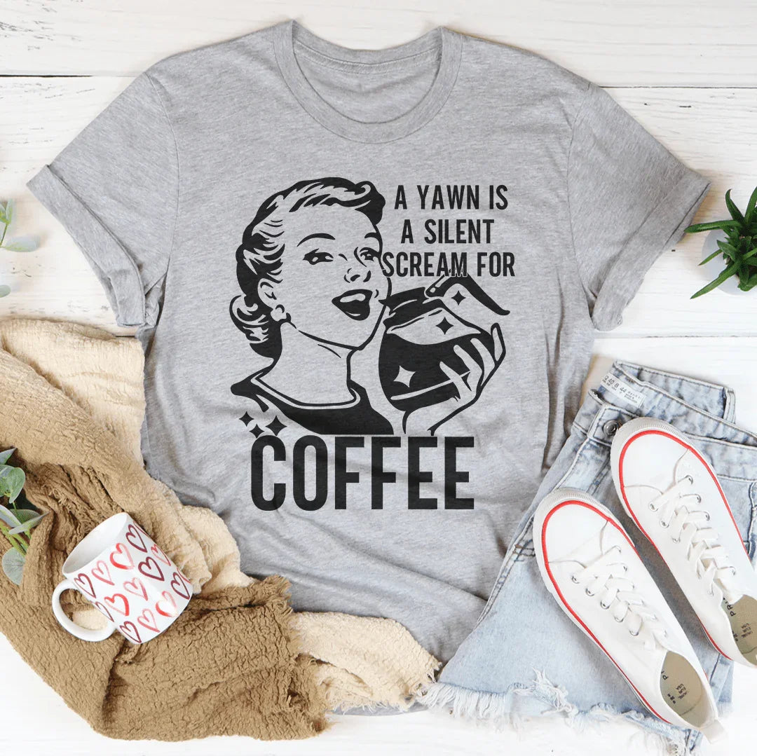 A Yawn Is A Silent Scream For Coffee Tee Soft Lightweight T-Shirt Peachy Sunday