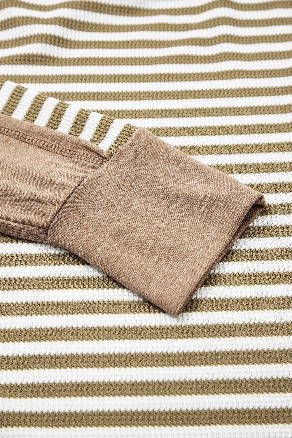 Khaki Stripe Thermal Knit Casual Top Drop Shoulder