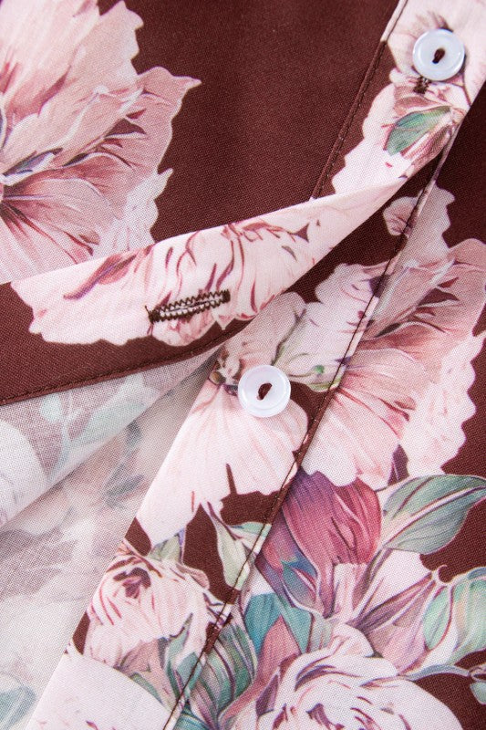 Floral Puff Sleeve Collared Shirt Light and Airy Women's Shirt