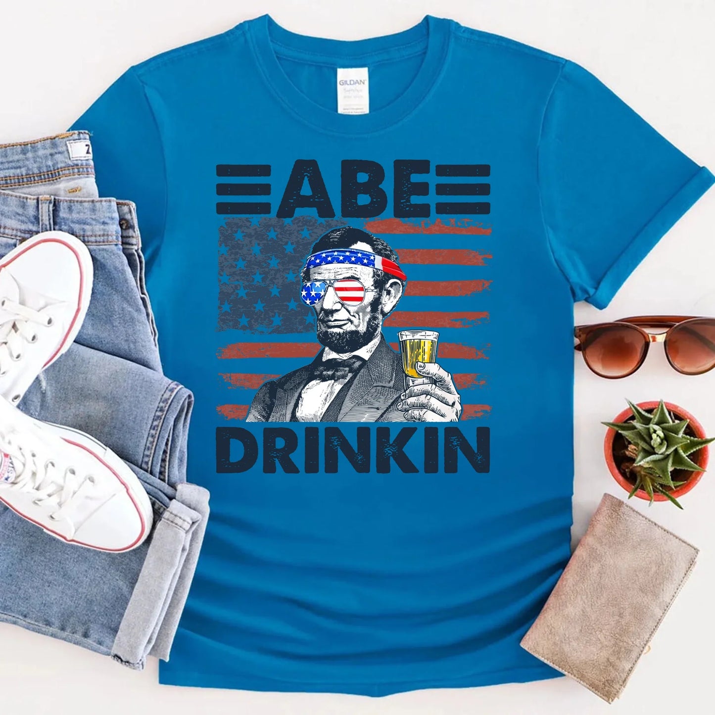 Abe Drinkin Patriotic Drinking Shirt Abraham Lincoln 4th of July Tee