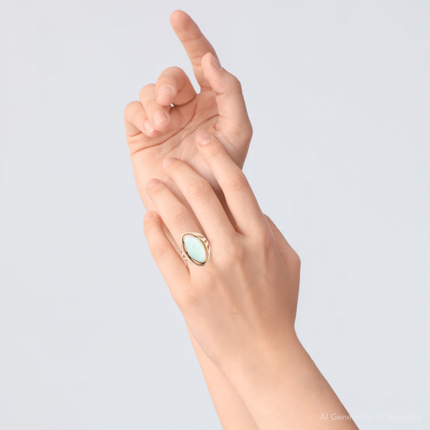 Abstract Green Chrysoprase and Golden Ring