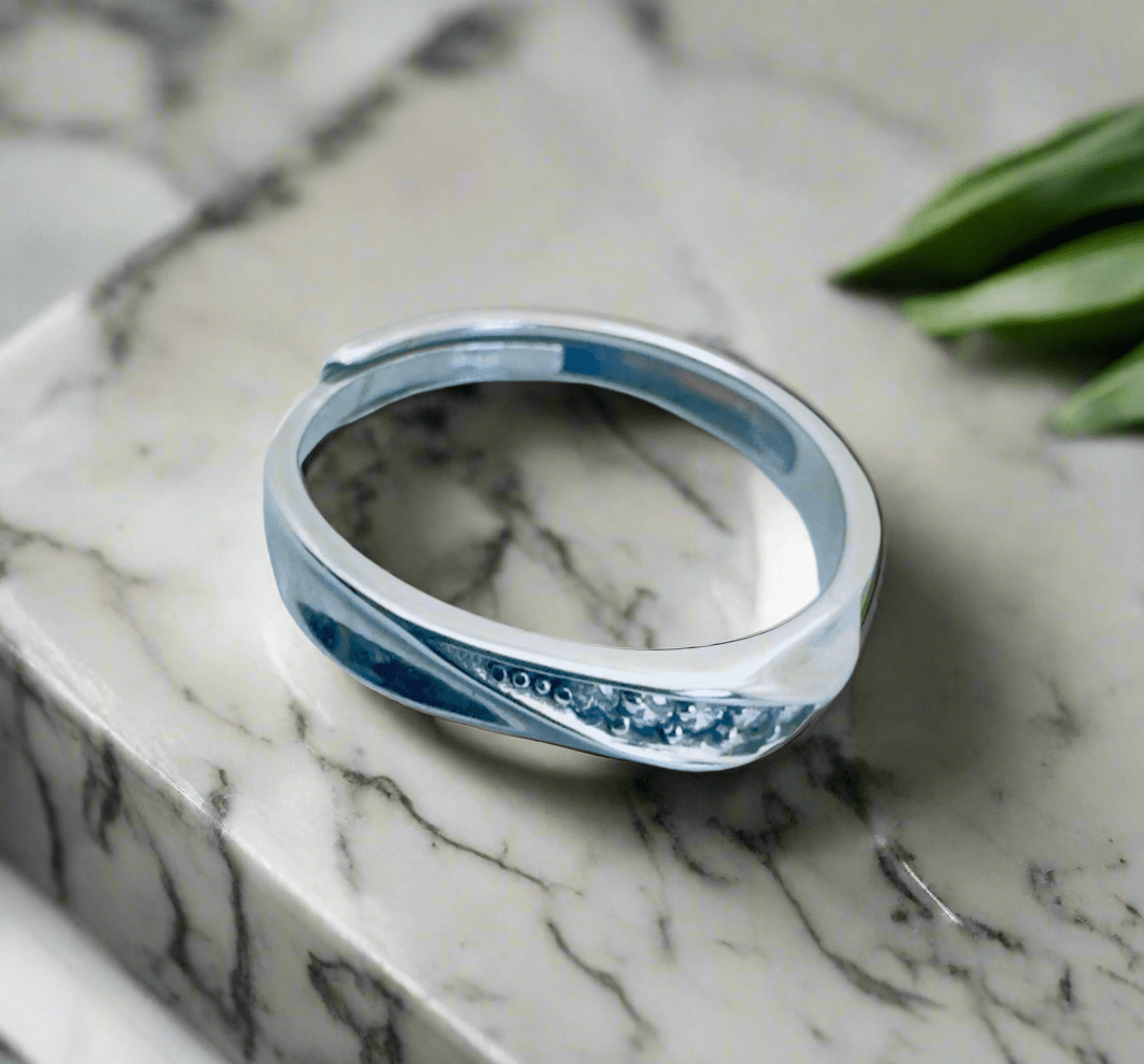 Adjustable Clear Zircon Twisted Ring 999 Sterling Silver