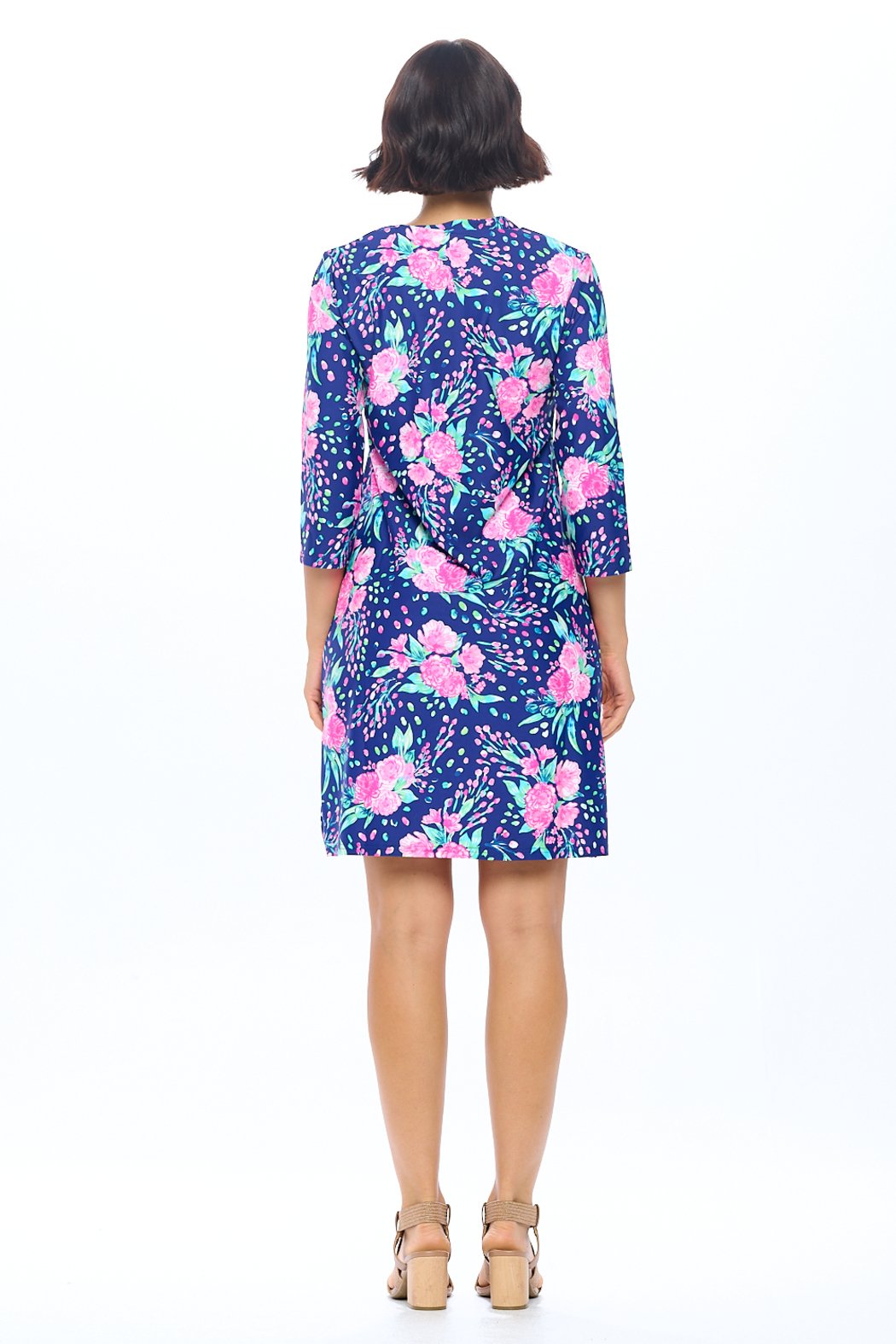 Navy Split Neck Dress