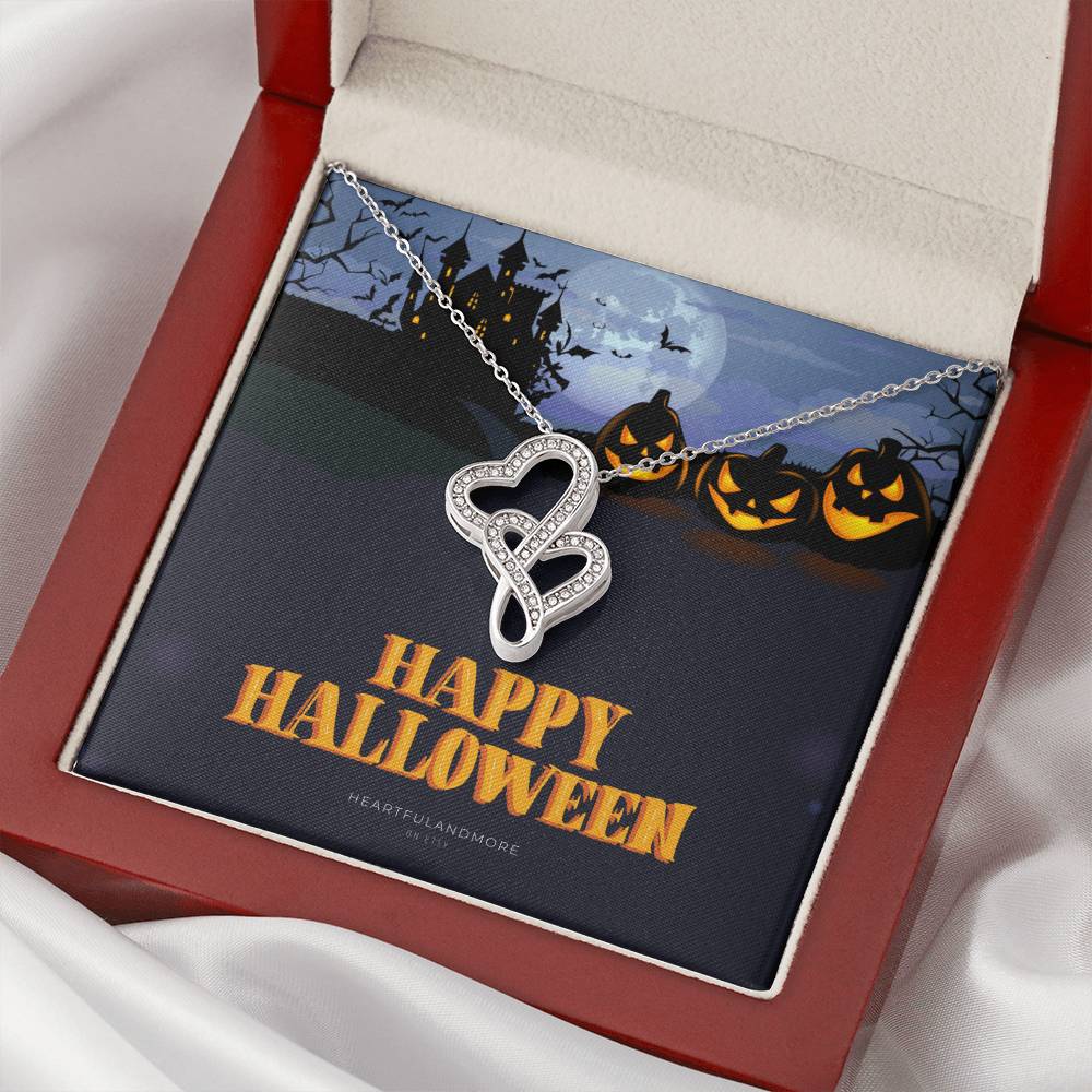Halloween Necklace Halloween Lover Gift Necklace Gift For Wife Halloween Gifts To My Spooktastic Wife Gift For Wife Gi Double Hearts Necklace