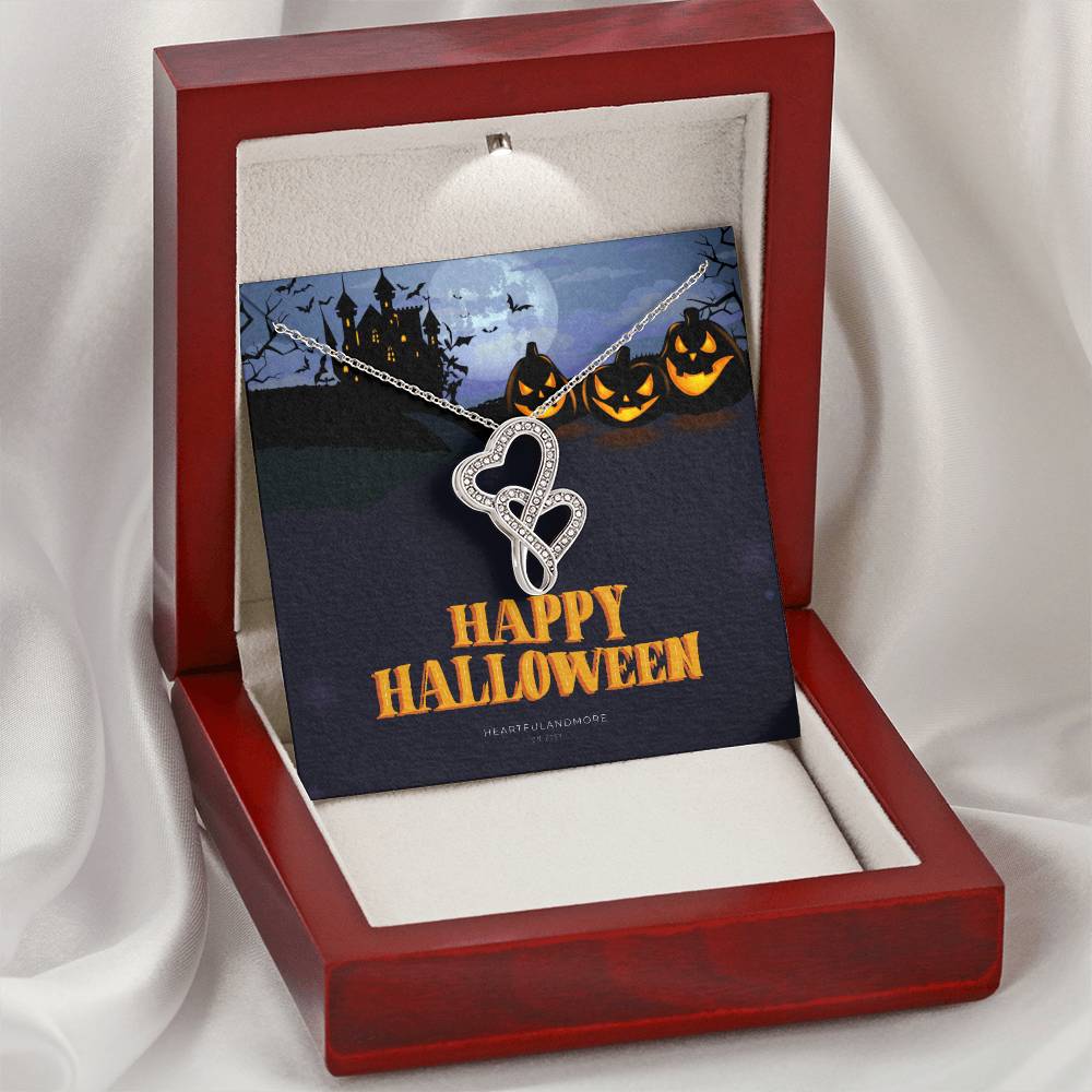 Halloween Lover Gift 14K White Gold Double Hearts Necklace