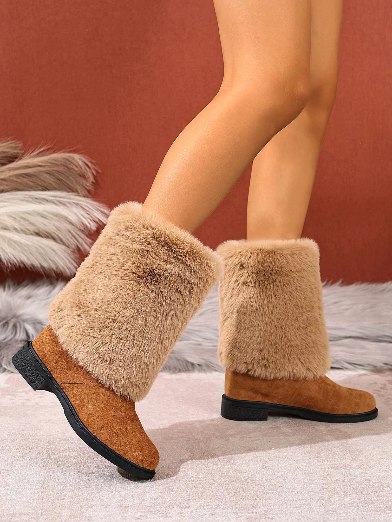 Women’s Chunky Heel Warm Winter Snow Boots Anti-Slip Ankle Boots