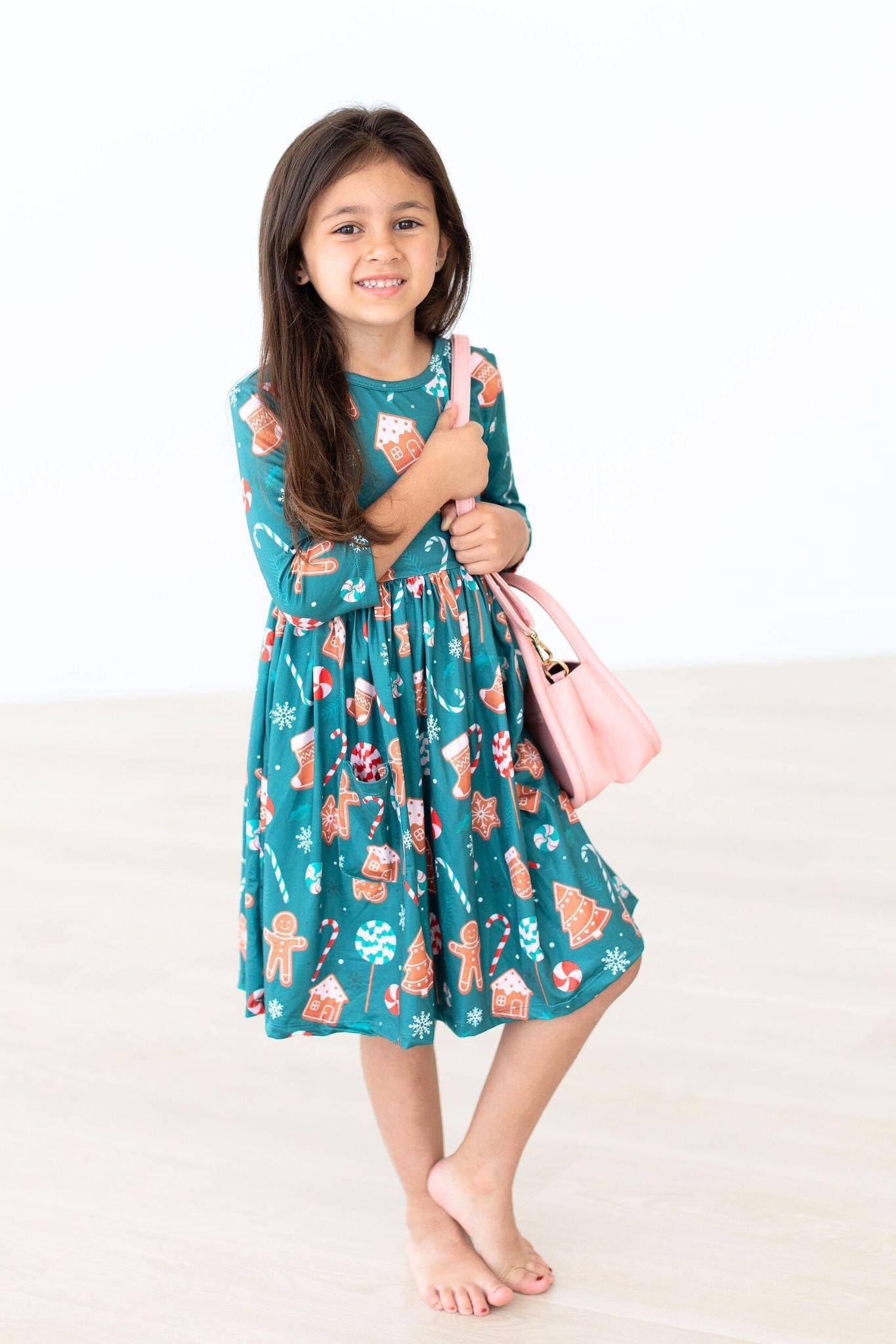 Gingerbread House 3/4 Sleeve Pocket Twirl Dress Mila & Rose