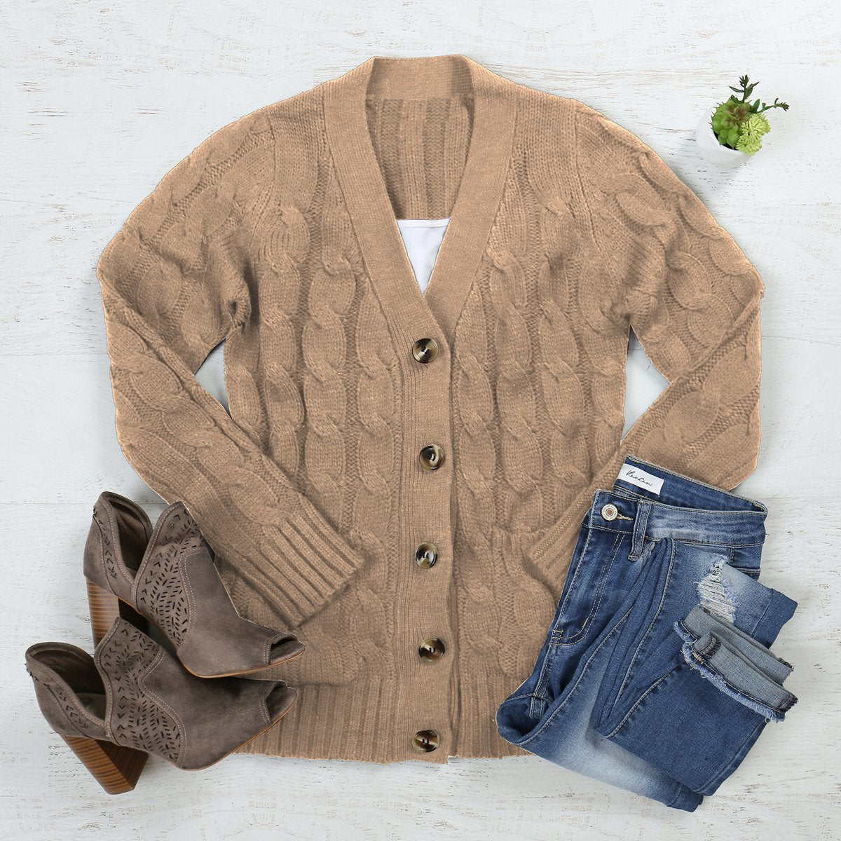 Cable Pocket Sweater Long-Sleeve Cardigan