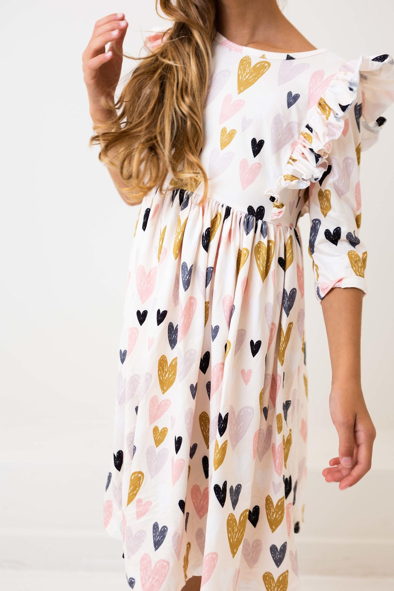 3/4 Sleeve Ruffle Twirl Dress I Heart You Mila & Rose