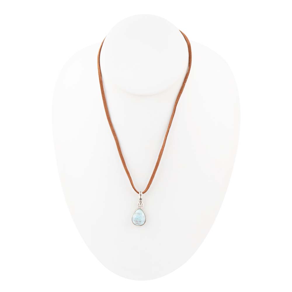Basic Blue Larimar and Sterling Silver Pendant Leather Necklace