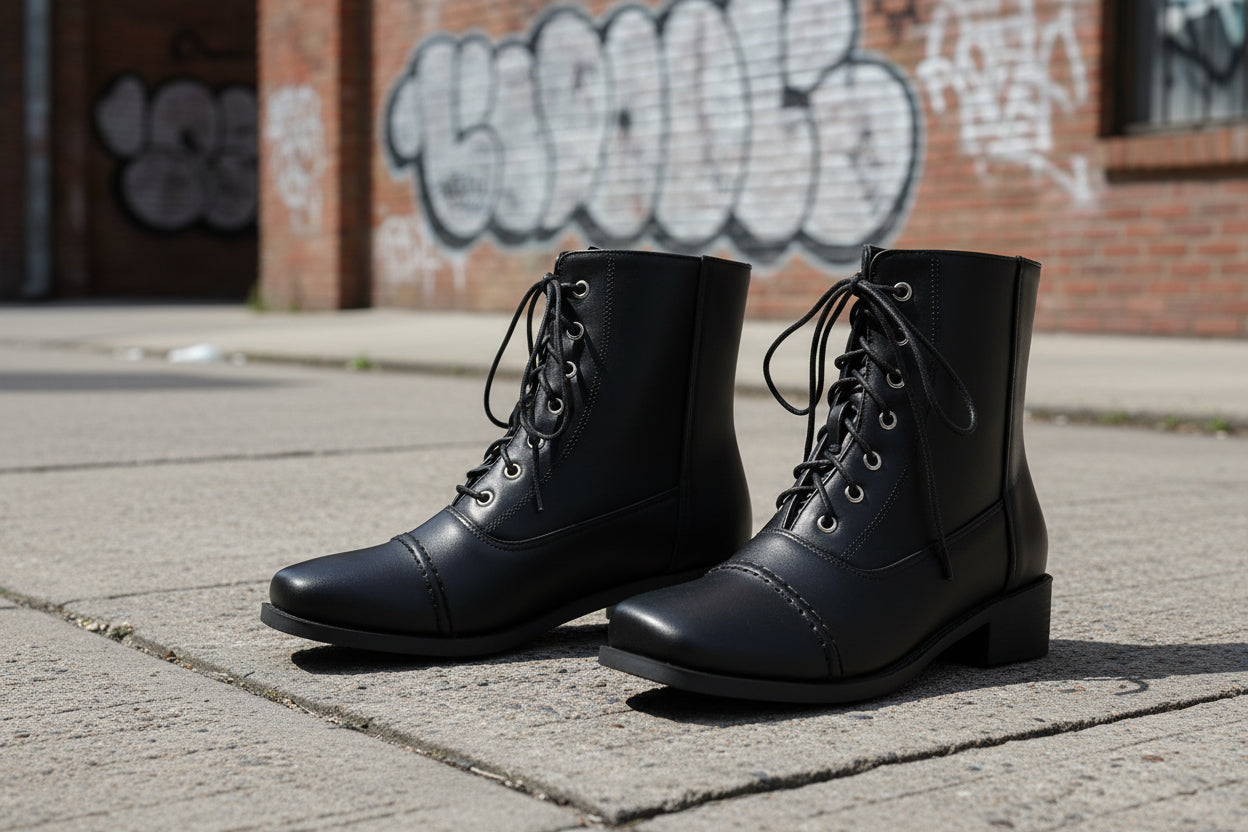 Women’s Lace-Up Square Toe Comfortable Motorcycle Boots