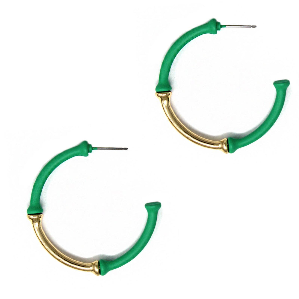 Green and Gold Lightweight Bamboo Hoop Earrings