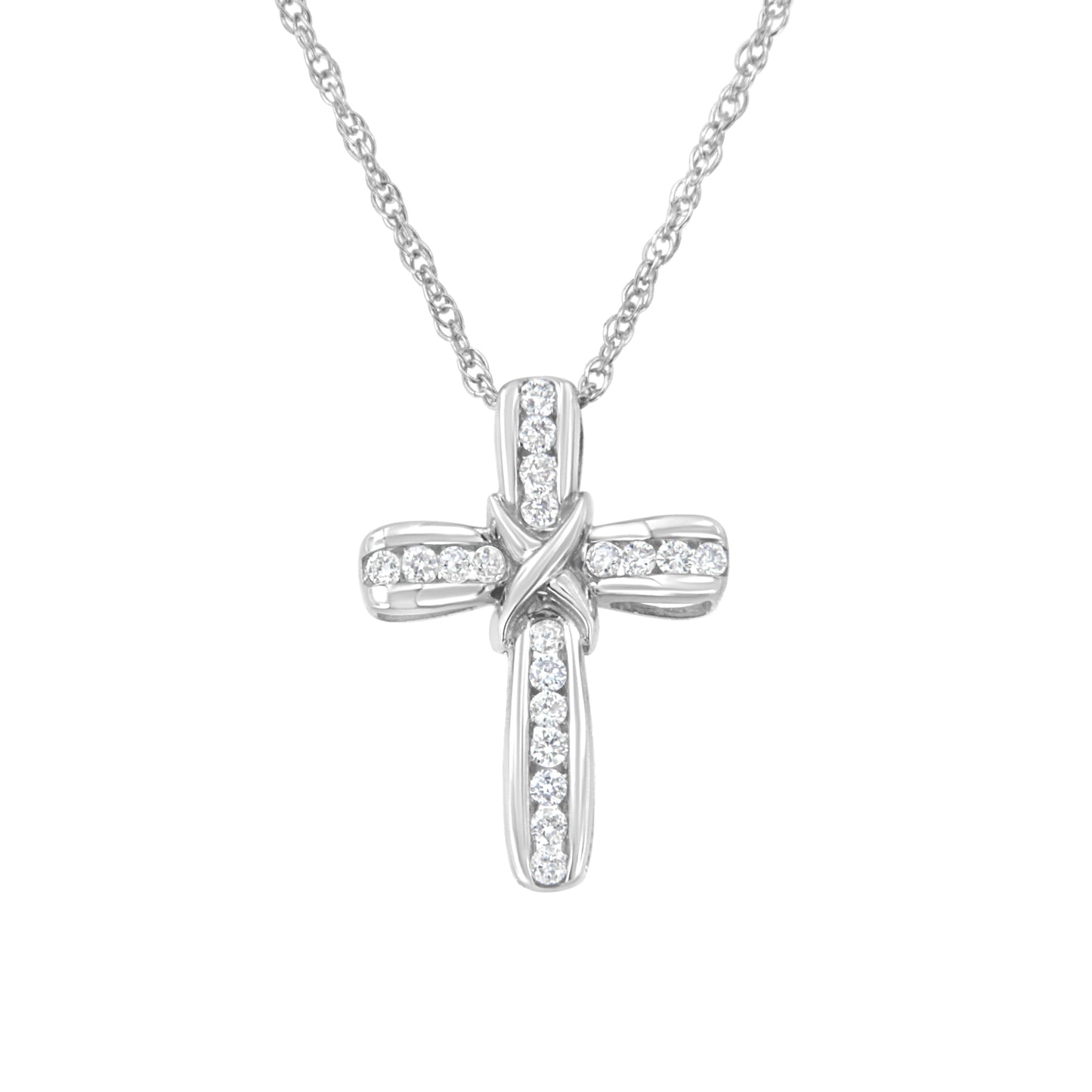 .925 Sterling Silver 1/4 Cttw Lab Grown Diamond Cross Pendant Necklace (F-G Color, Vs2-Si1 Clarity)