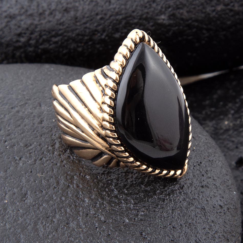 Black Onyx Golden Statement Rings Handcrafted Statement Ring