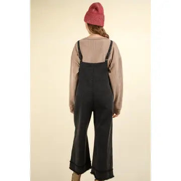 Black Washed Cotton Twill Overalls Jumpsuit