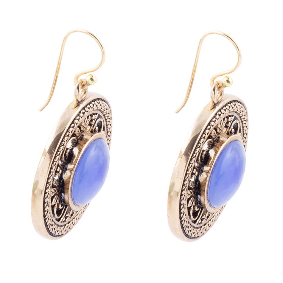 Blue Agate Golden Detail Drop Earrings Barse Jewelry