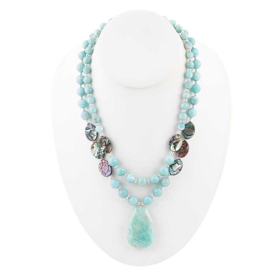 Blue Amazonite and Abalone Pendant Necklace