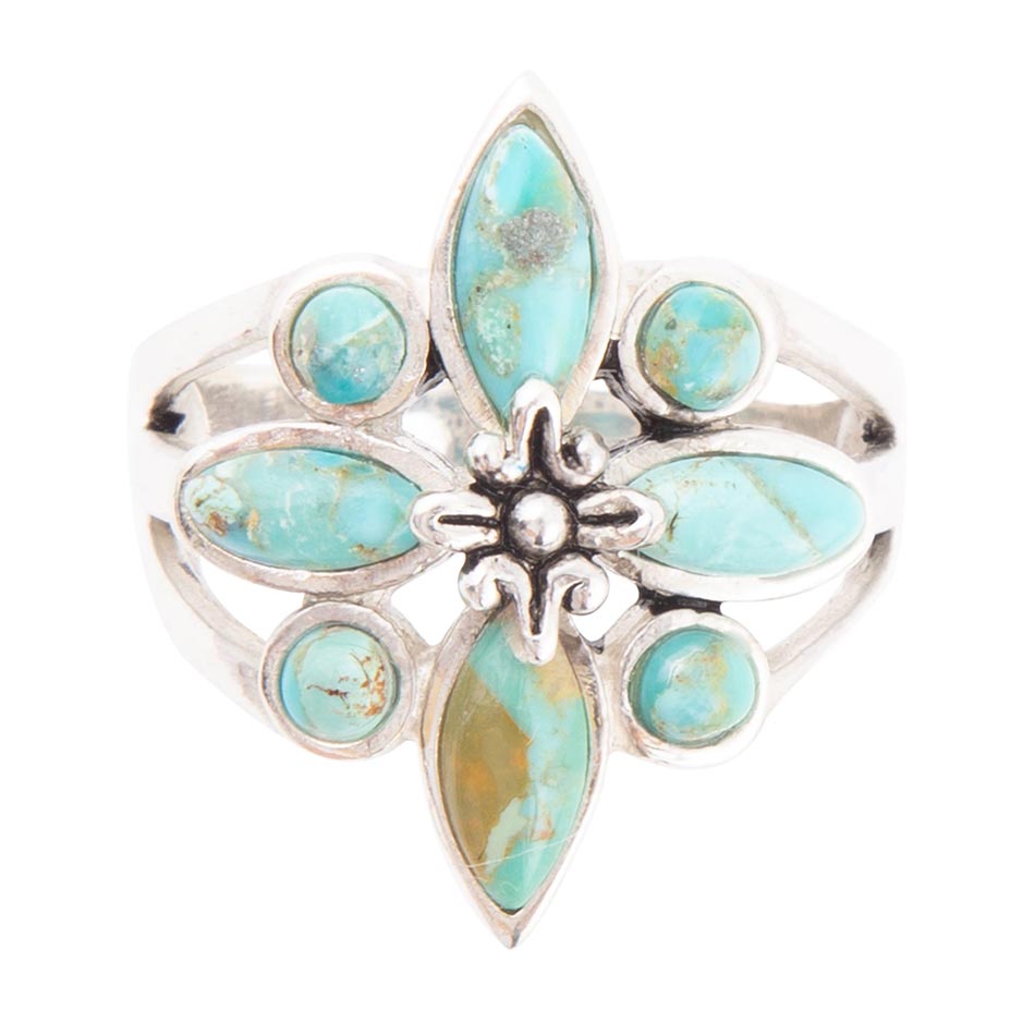 Floral Blue Turquoise Sterling Silver Statement Ring