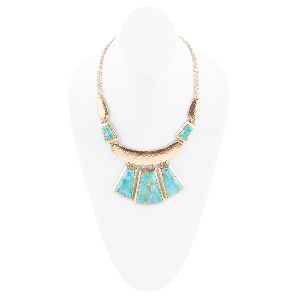 Blue Turquoise Jeweled Golden Statement Necklace