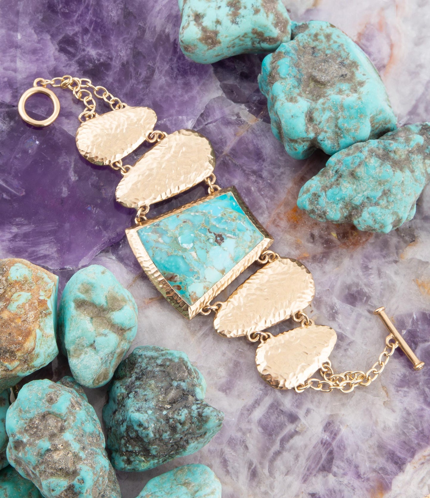 Blue Turquoise Jeweled Golden Bracelet Statement Link