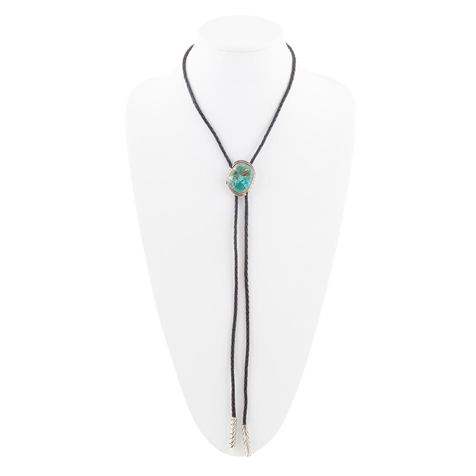 Blue Turquoise Matrix Adjustable Bolo Tie Necklace Sterling Silver