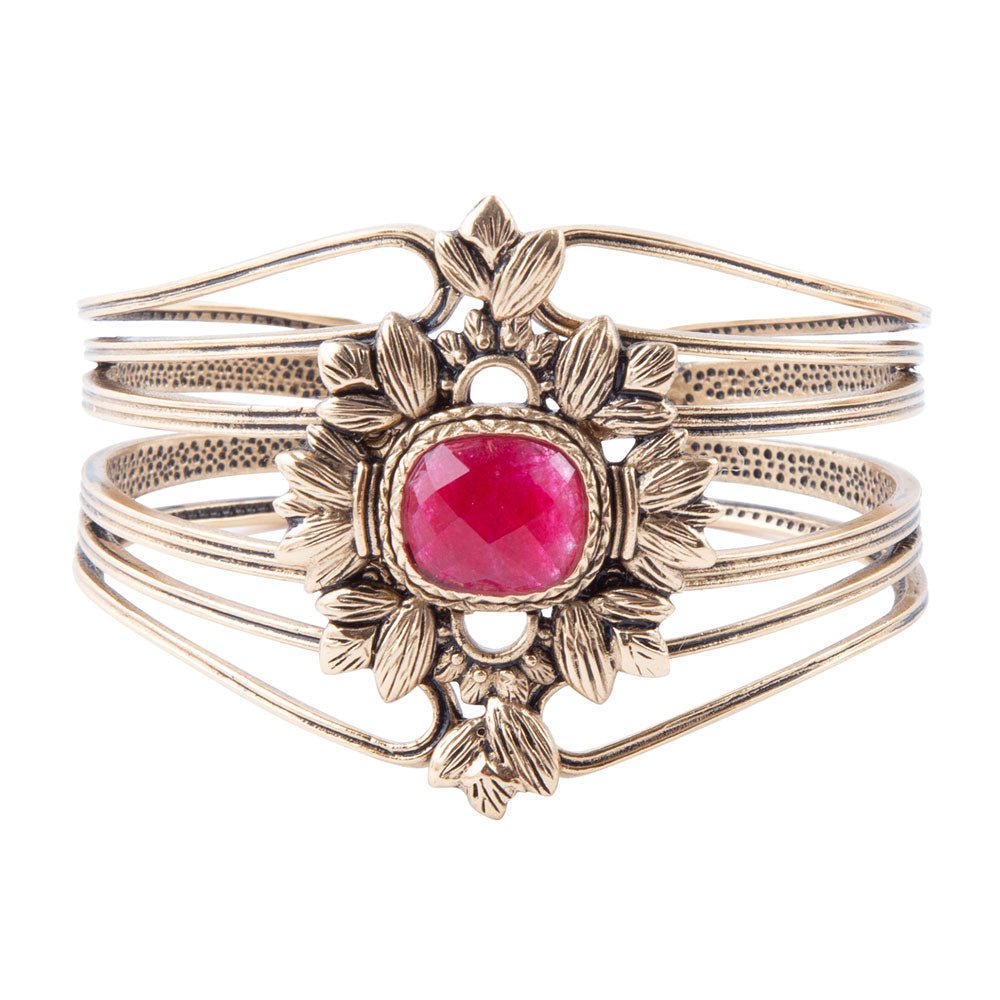 Bordeaux Quartz Adjustable Ornate Cuff Bracelet Barse Jewelry