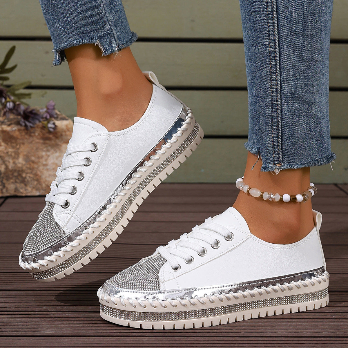 Women’s Plus Size Chunky Sole White Sneakers Casual Everyday Shoes