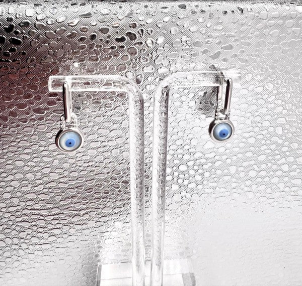 Evil Eye Halo Drop Earrings Polished Sterling Silver Jewelry