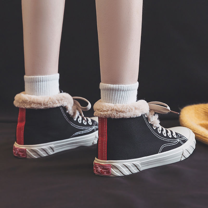 Women’s Warm Velvet High-Top Flat Winter Canvas Shoes