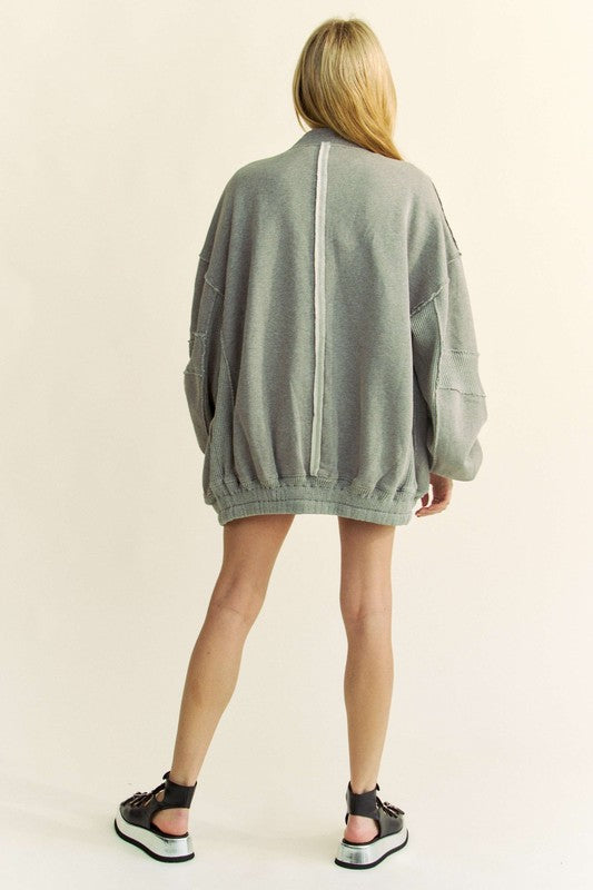 Exposed Seam Zip Up Dropped Shoulder Jacket Davi & Dani