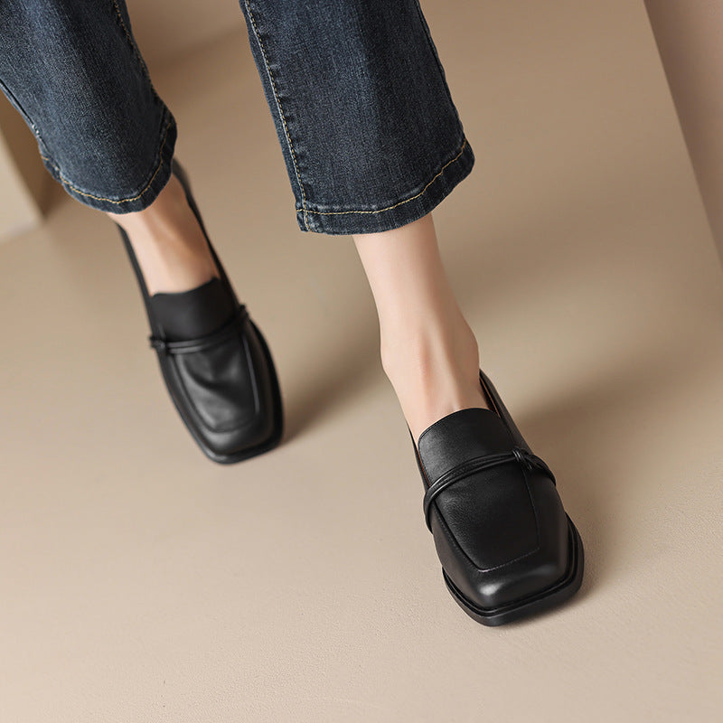 Retro Minimalist Mid-Heel Leather Women’s Shoes