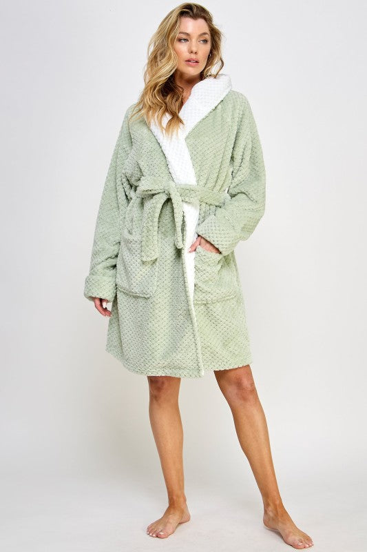 Jacquard Hooded Bailey Robe with Belt and Pockets