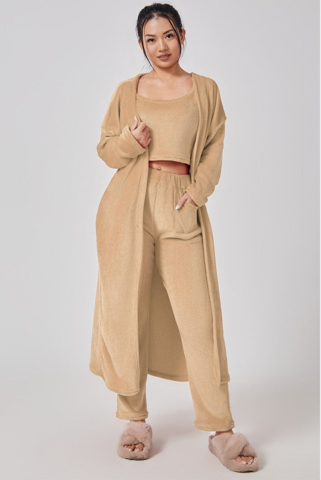 Cozy Warm Pajama Set 3 Piece Lounge Set Women Winter Dress