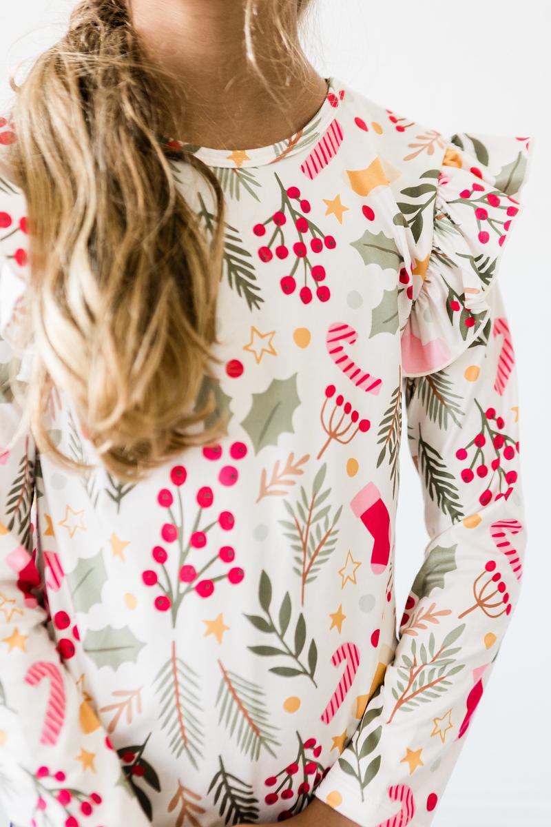 Holly Jolly Long Sleeve Ruffle Tee Mila & Rose