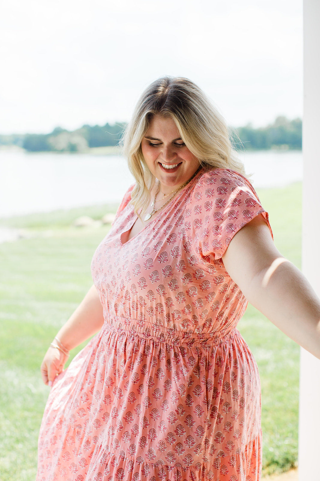 Sarah Peach Cobbler Maxi Dress Elastic Waist Carla Kiley Collection