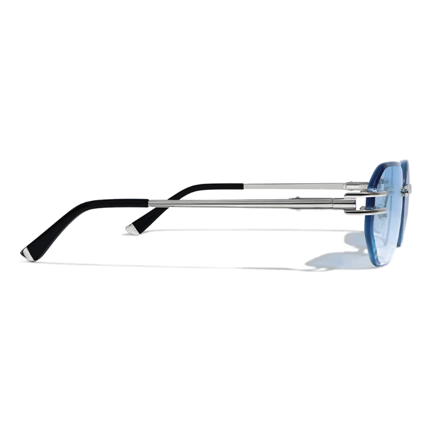 Carter Bleu Rectangle Rimless Sunglasses Metal Frameless