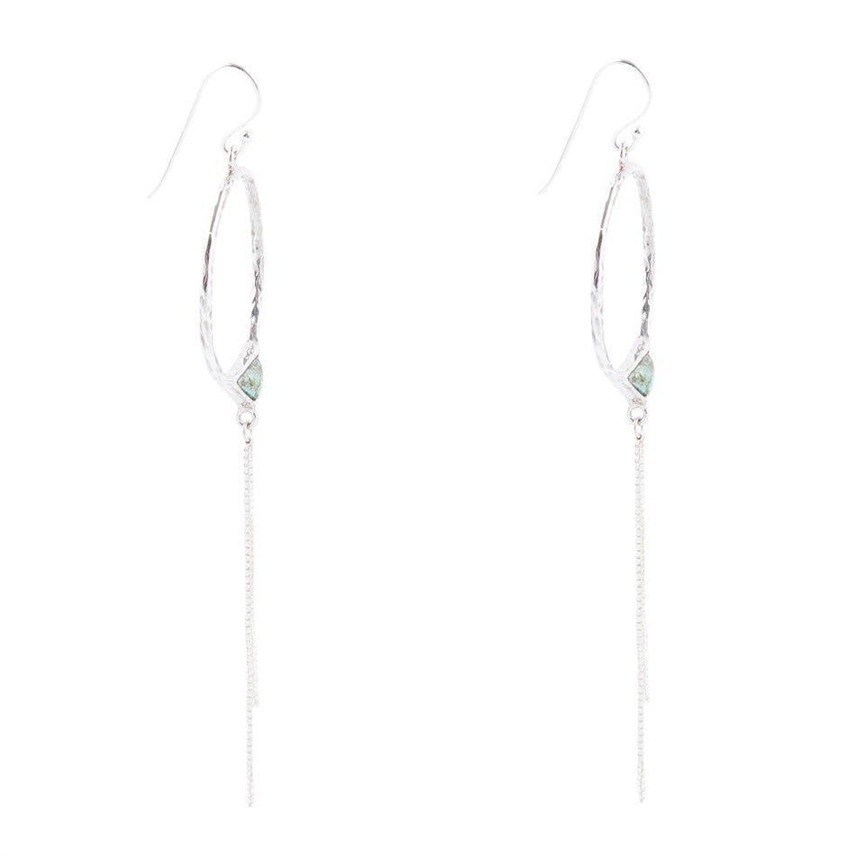 Turquoise and Sterling Silver Chain Fringe Front Hoop